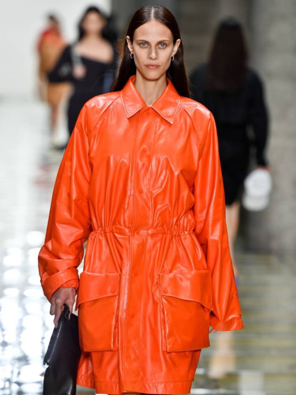 Bottega Veneta Orange Leather Utility Trench Coat Spring 2020